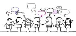 Stick figures communicating as a team